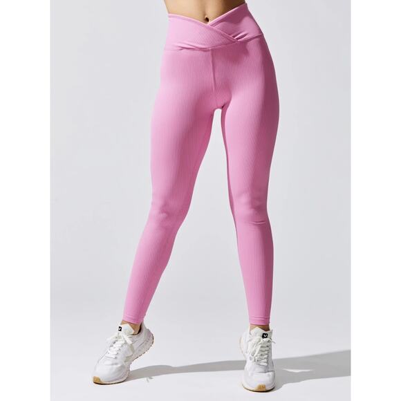 NEW Years Of Ours Veronica Pink Ribbed Pull On Activewear Leggings Pants  Sz M - Picture 1 of 9